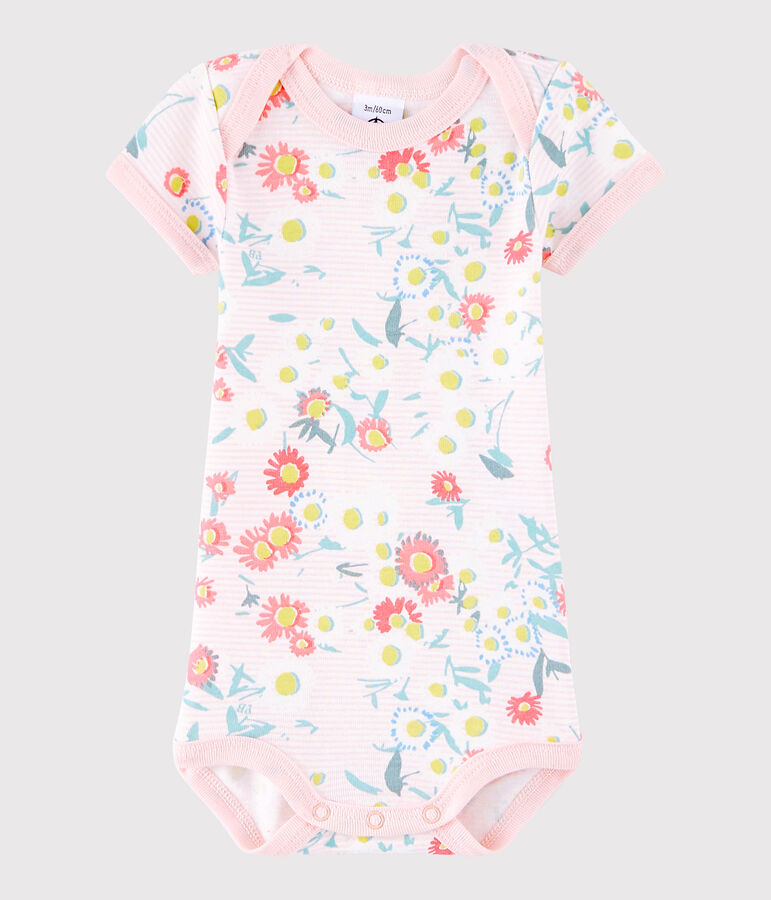 Body manches courtes b&eacute;b&eacute; fille blanco MARSHMALLOW/rosa MINOIS