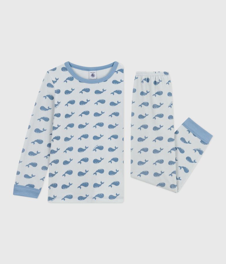 Pijama infantil de terciopelo con estampado de ballenas azul/azul