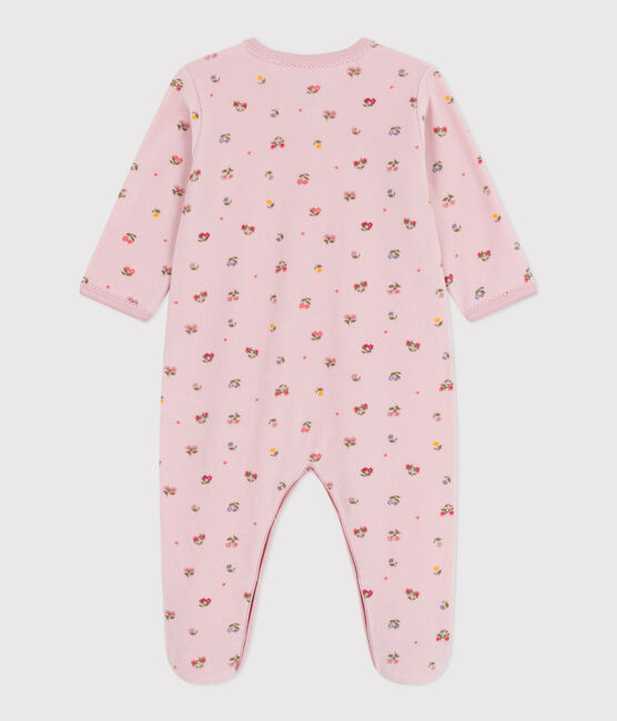 Pijama de terciopelo con estampado de flores para bebé rosa JOLI/blanco MULTICO