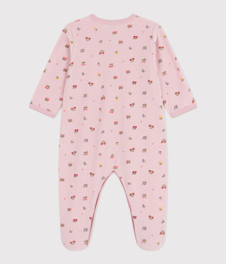 Pijama de terciopelo con estampado de flores para beb&eacute; rosa JOLI/blanco MULTICO