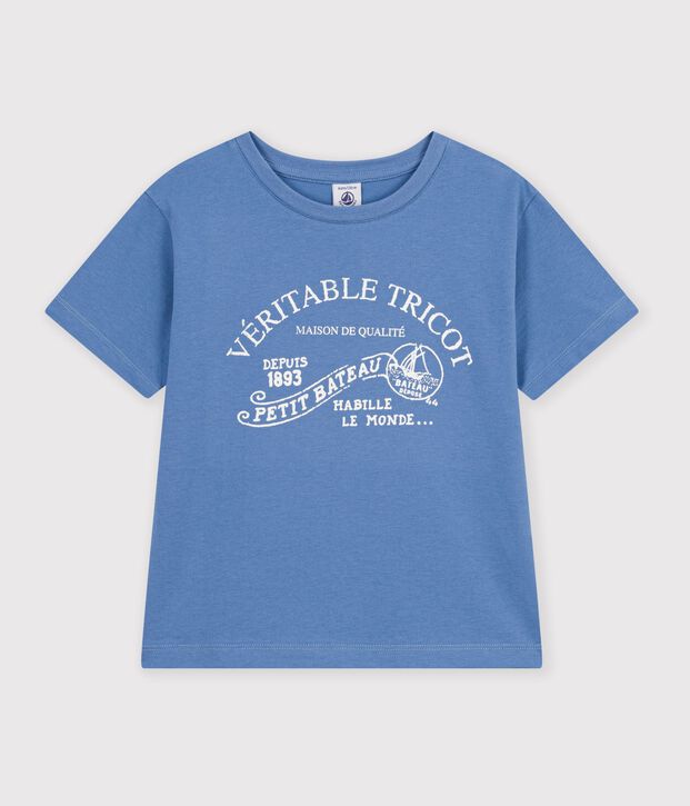 Camiseta infantil estampada de manga corta azul
