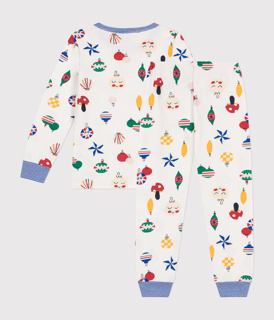 Pijama infantil de felpa cepillada con estampado de bolas de Navidad blanco MARSHMALLOW/blanco MULTICO