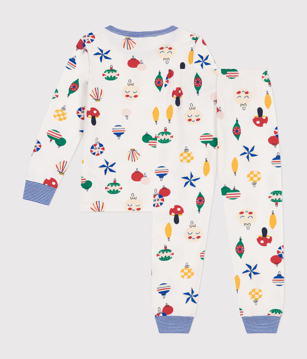Pijama infantil de felpa cepillada con estampado de bolas de Navidad blanco/multicolor