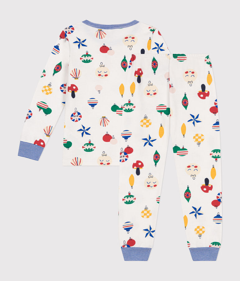 Pijama infantil de felpa cepillada con estampado de bolas de Navidad blanco/multicolor