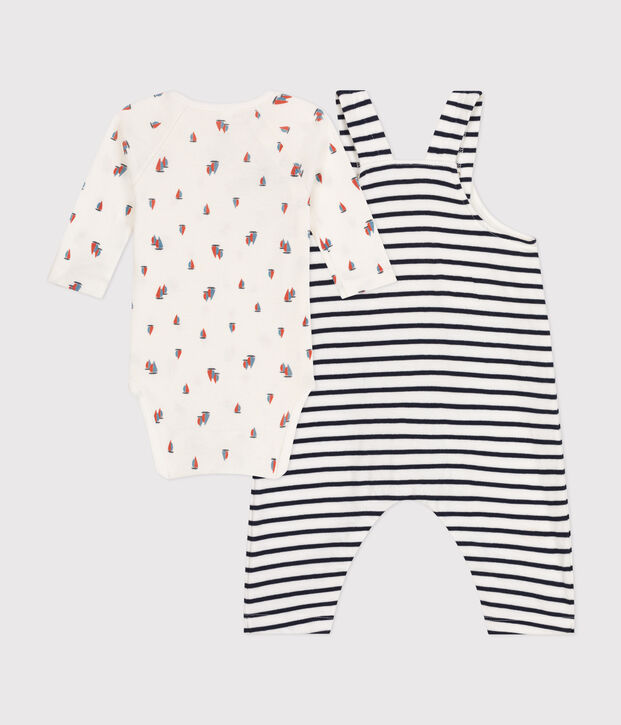Conjunto de peto y body de algod&oacute;n para beb&eacute; blanco/azul