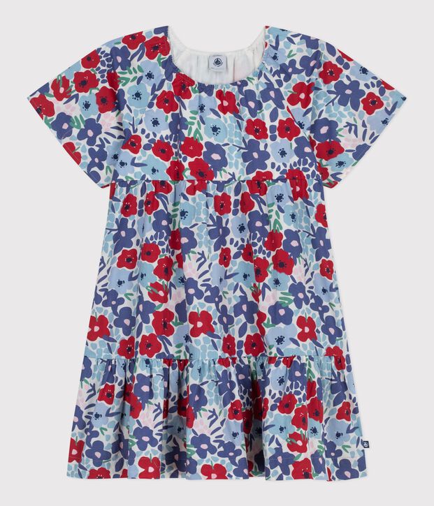 Vestido infantil de algod&oacute;n de manga corta con estampado de flores blanco/multicolor