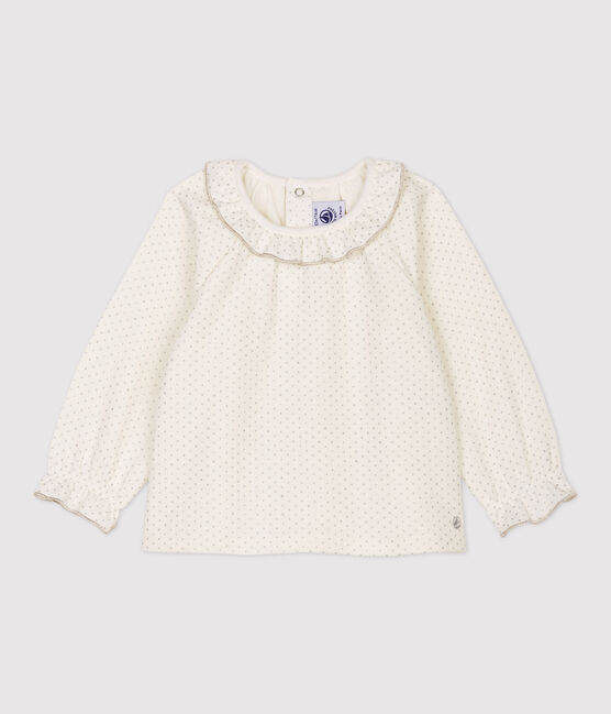Blusa de algodón de bebé. blanco MARSHMALLOW/gris ARGENT