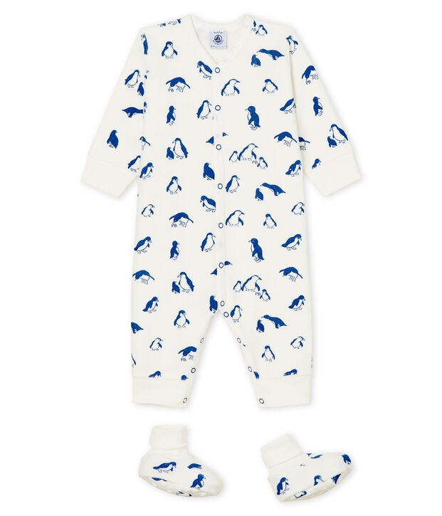 Conjunto de noche de toalla de rizo afelpado extra c&aacute;lido para beb&eacute; blanco/azul
