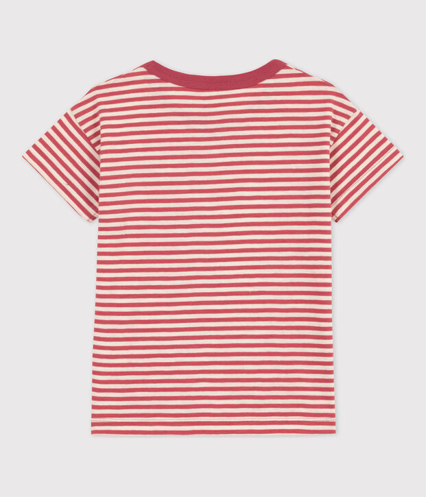 Camiseta de algod&oacute;n a rayas para ni&ntilde;o rosa/crudo