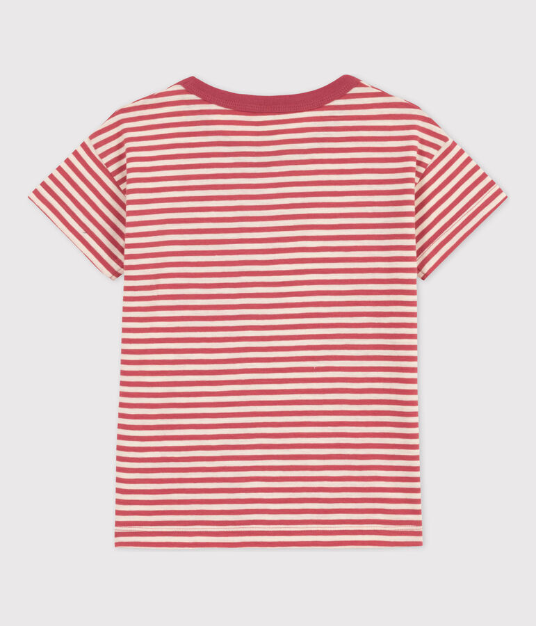 Camiseta de algod&oacute;n a rayas para ni&ntilde;o rosa/crudo