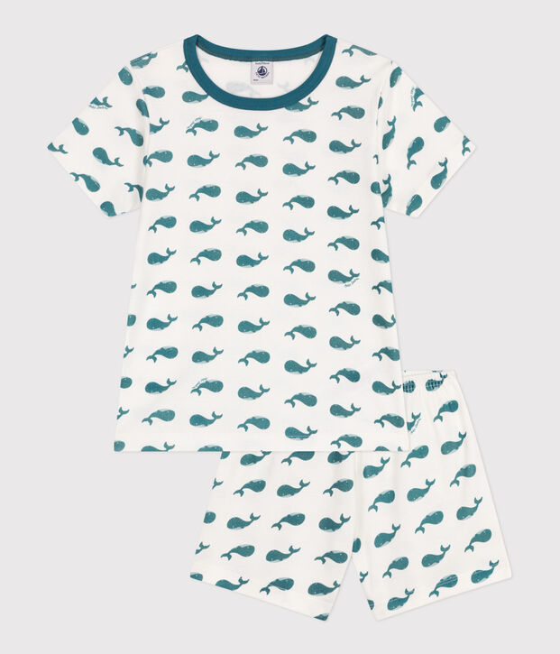 Pijama corto infantil de algod&oacute;n con estampado de ballenas verde/verde