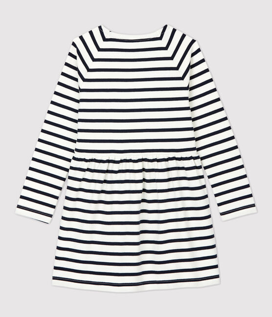 Vestido de manga larga de algodón de niña blanco MARSHMALLOW/azul SMOKING