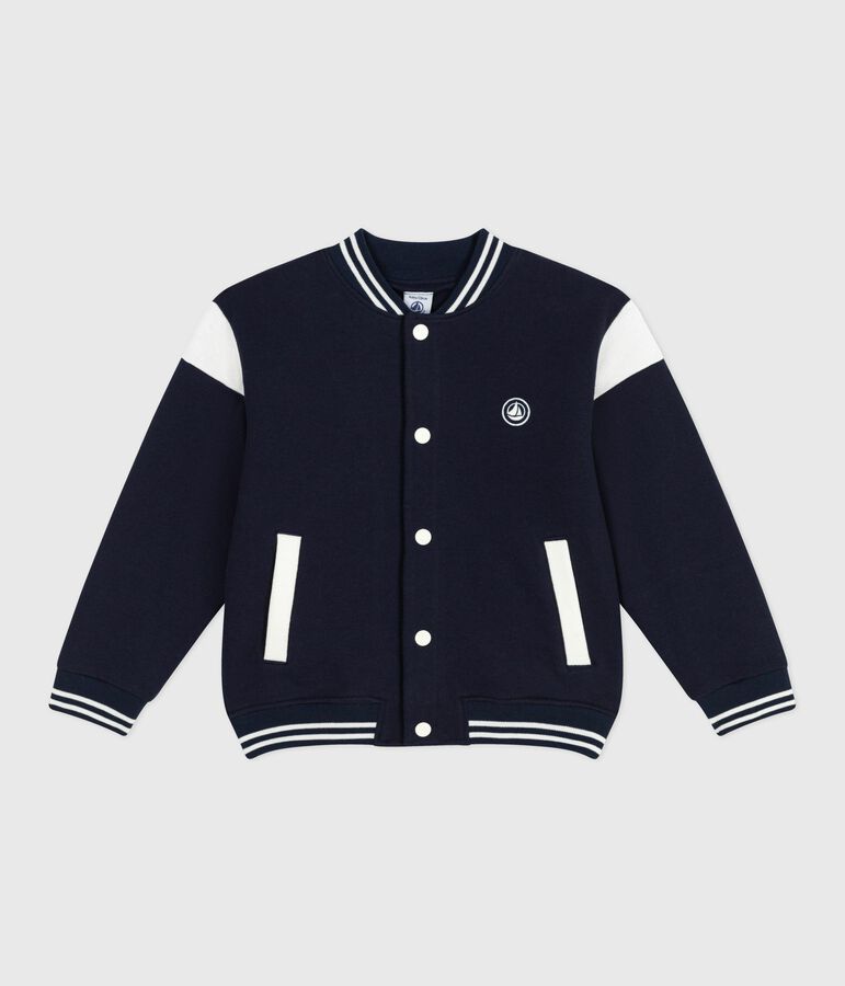 Chaqueta teddy infantil lisa de algod&oacute;n azul