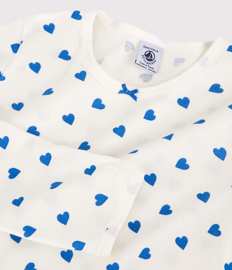 Pijama con corazones azules de algod&oacute;n de ni&ntilde;a blanco MARSHMALLOW/azul BRASIER