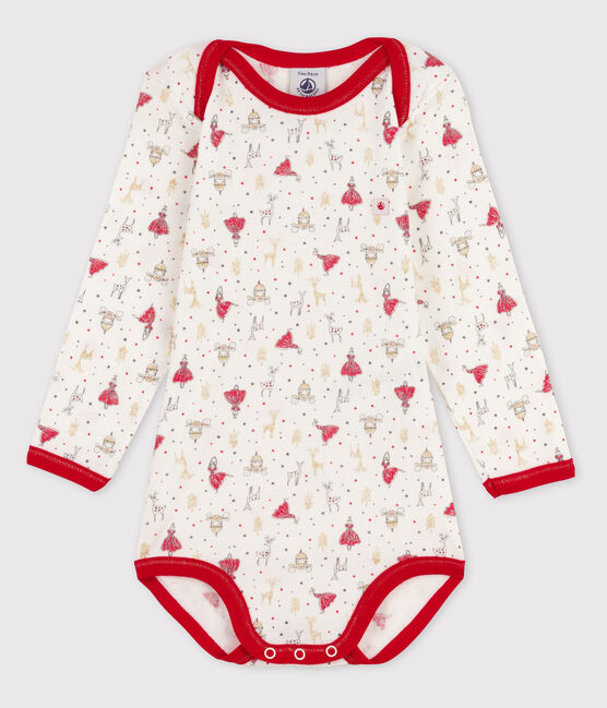 Bodi de manga larga de bebé niña blanco MARSHMALLOW/rojo FROUFROU