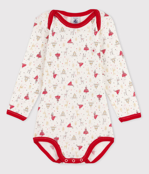 Bodi de manga larga de beb&eacute; ni&ntilde;a blanco/rojo