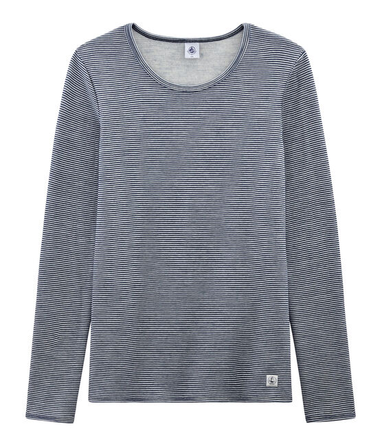 Camiseta de manga larga muy cálida para mujer azul SMOKING/blanco MARSHMALLOW