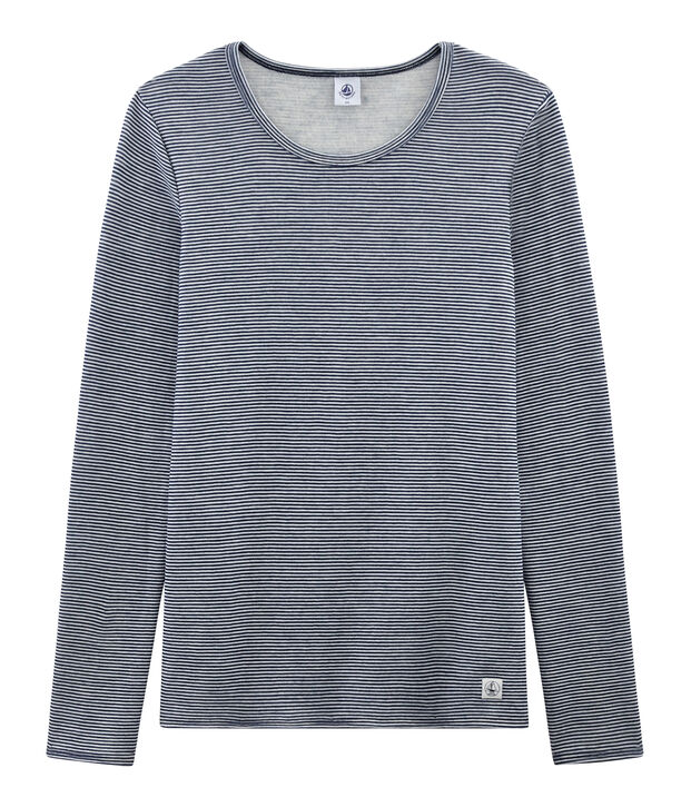 Camiseta de manga larga muy c&aacute;lida para mujer azul/blanco