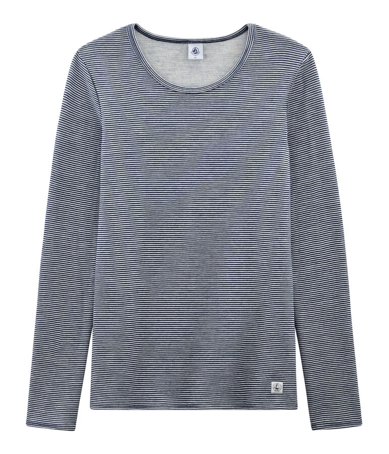 Camiseta de manga larga muy c&aacute;lida para mujer azul/blanco