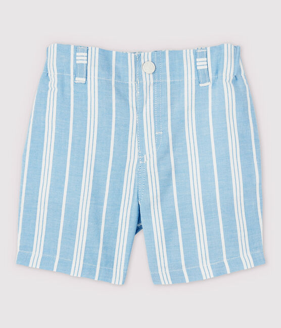 Pantalón corto de rayas de popelina de bebé niño azul JASMIN/blanco MARSHMALLOW