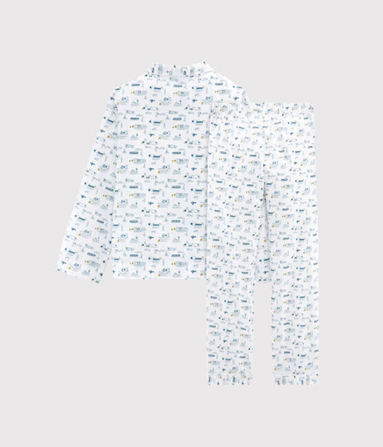 Pijama de tela para niño blanco MARSHMALLOW/azul SHADOW
