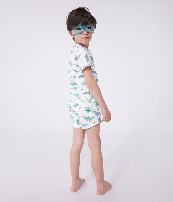 Pijama corto tipo disfraz infantil de algodón con estampado de dinosaurios blanco MARSHMALLOW/blanco MULTICO