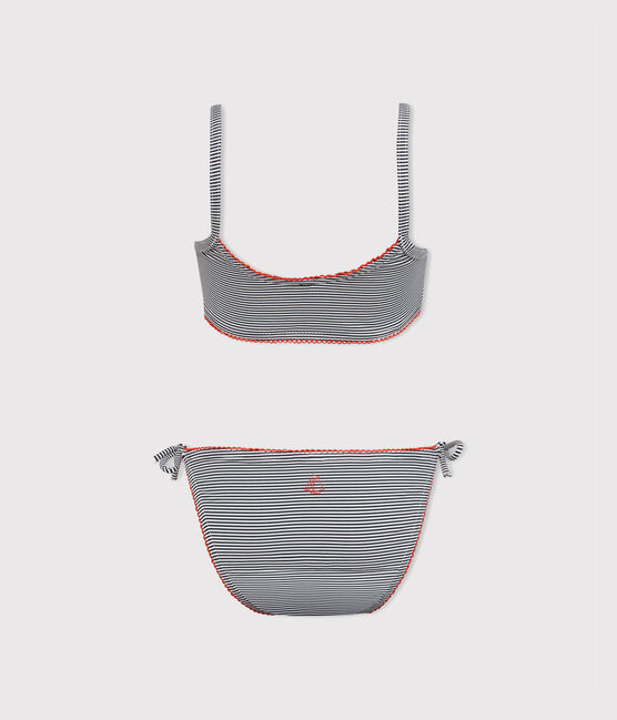 Traje de baño 2 piezas para niña azul ABYSSE/blanco LAIT