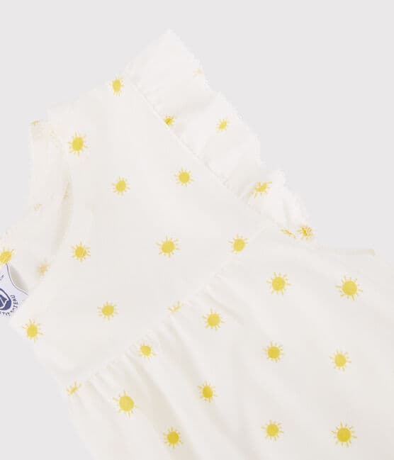 Pijama corto con soles de algodón de niña blanco MARSHMALLOW/ ORGE