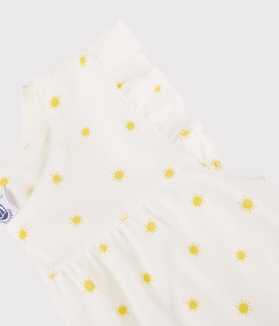 Pijama corto con soles de algodón de niña blanco MARSHMALLOW/ ORGE