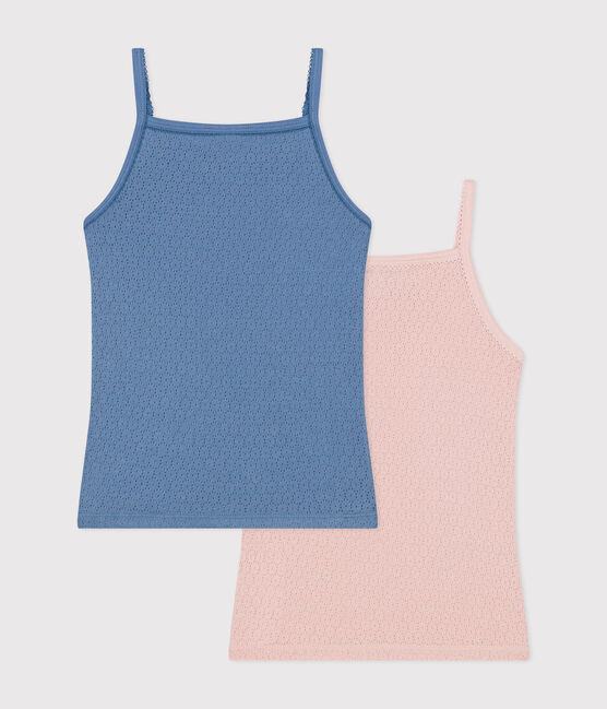 Juego de 2 camisetas infantiles lisas de tirantes finos de algodón calado variante 1