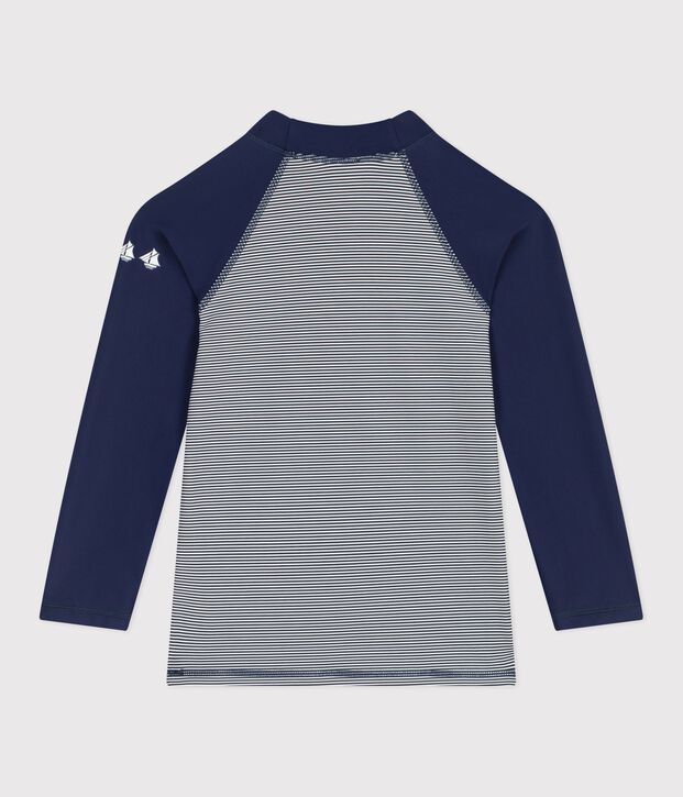 Camiseta infantil de ba&ntilde;o de manga larga a rayas con protecci&oacute;n frente a los rayos UV azul/blanco