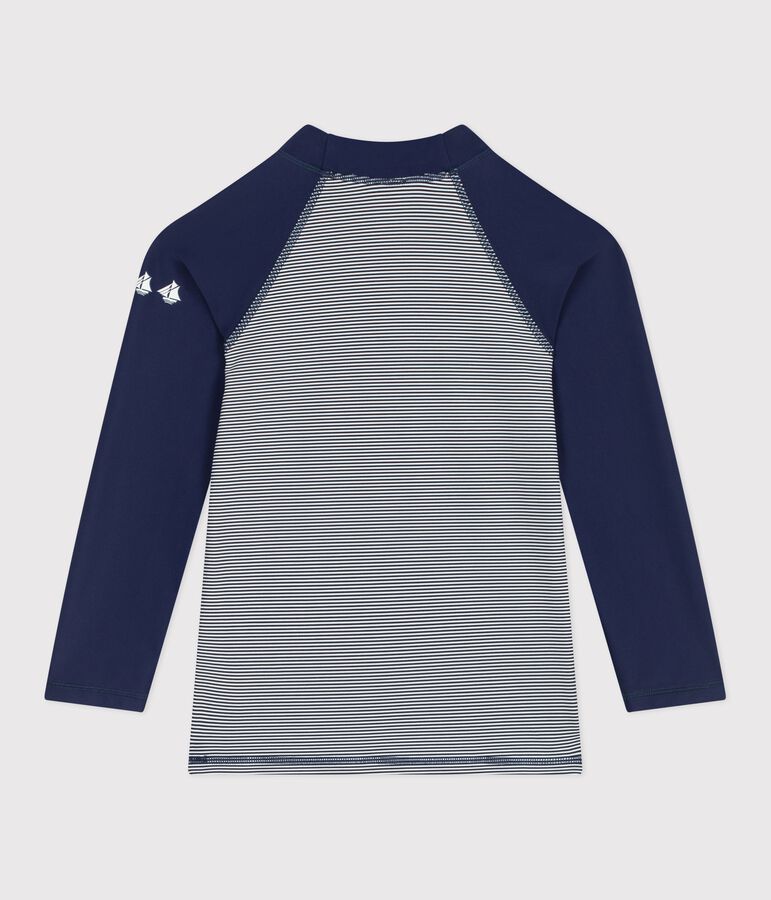 Camiseta infantil de ba&ntilde;o de manga larga a rayas con protecci&oacute;n frente a los rayos UV azul MEDIEVAL/blanco MARSHMALLOW