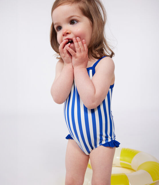 Bañador con volantes y estampado de rayas para bebé azul SURF/blanco MARSHMALLOW