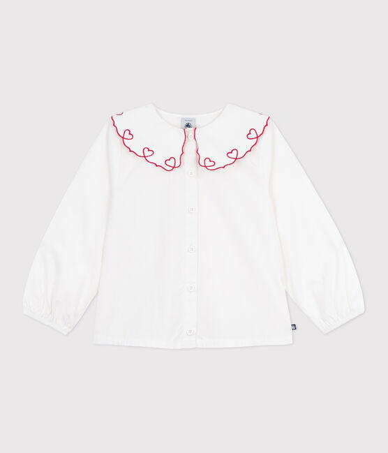 Blusa infantil lisa de manga larga de popelina de algodón blanco ECUME