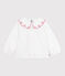 Blusa infantil lisa de manga larga de popelina de algodón blanco ECUME