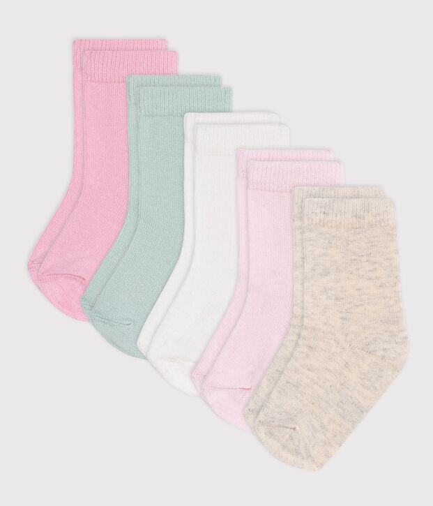 5 pares de calcetines de algod&oacute;n lisos para beb&eacute; multicolor