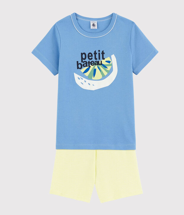Pijama corto de lim&oacute;n de algod&oacute;n de ni&ntilde;o azul/multicolor