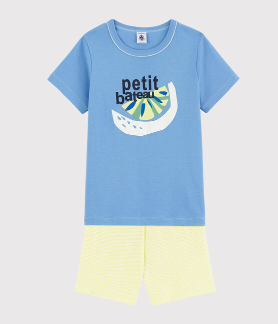 Pijama corto de limón de algodón de niño azul EDNA/crudo MULTICO