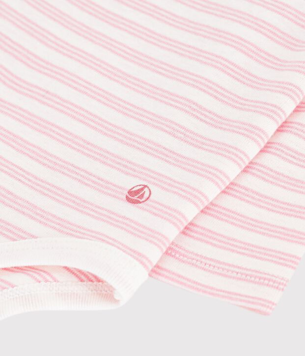 Body de algod&oacute;n con cuello vuelto a rayas para beb&eacute; rosa/rosa