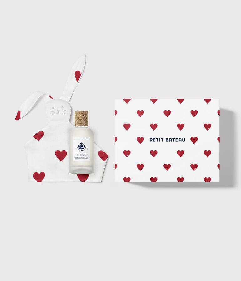 ESTUCHE DE REGALO CON PERFUME Y PELUCHE PARA RECI&Eacute;N NACIDO blanco/blanco