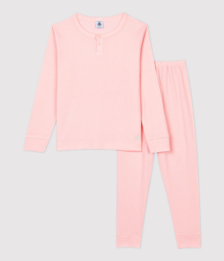 Pijama liso de ni&ntilde;a/ni&ntilde;o algod&oacute;n y lyocell rosa MINOIS