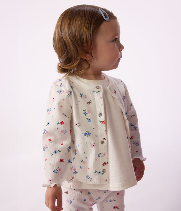 C&aacute;rdigan de algod&oacute;n con estampado de flores para beb&eacute; blanco/multicolor