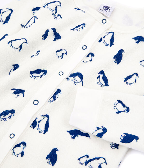 Buzo largo unisex de toalla de rizo picada muy cálido blanco MARSHMALLOW/azul MAJOR