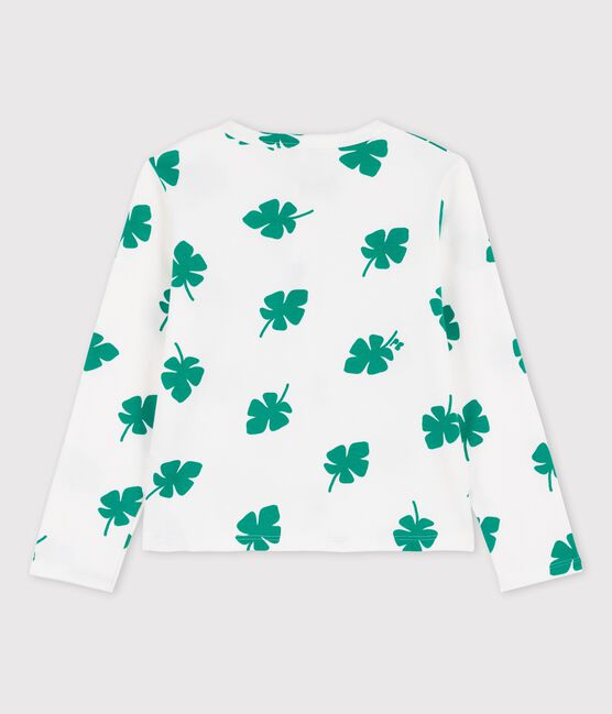 Cárdigan estampado de muletón de niña blanco MARSHMALLOW/verde GAZON