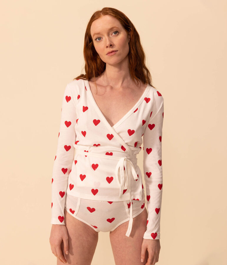 Rebeca cruzada de algod&oacute;n ORG&Aacute;NICO de mujer blanco/rojo