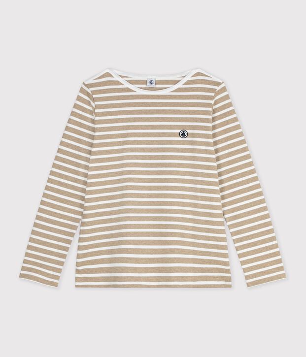 Marinera de algod&oacute;n de manga larga para mujer beige/blanco