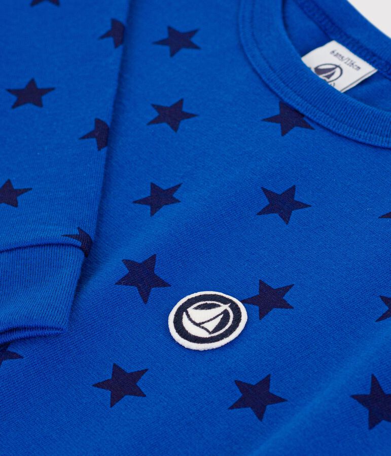 Camiseta infantil de algod&oacute;n de manga larga con estampado azul/azul