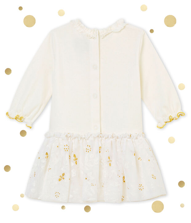 Vestido en tull para beb&eacute; ni&ntilde;a blanco/multicolor