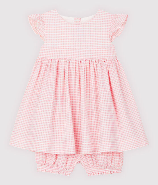 Vestido y pantaloncito «bloomer» de bebé niña rosa MINOIS/blanco MARSHMALLOW