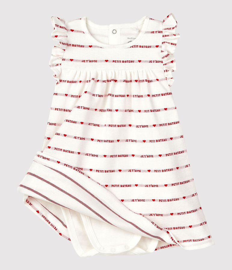 Vestido-bodi de Jacquard de algod&oacute;n ecol&oacute;gico para beb&eacute; blanco/rojo